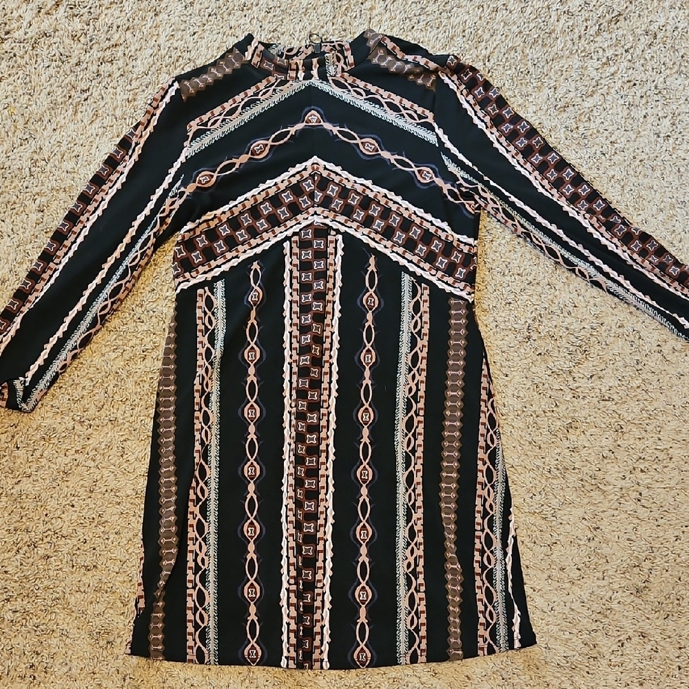Free People Black and White Raglan Sleeve Sheath Dress